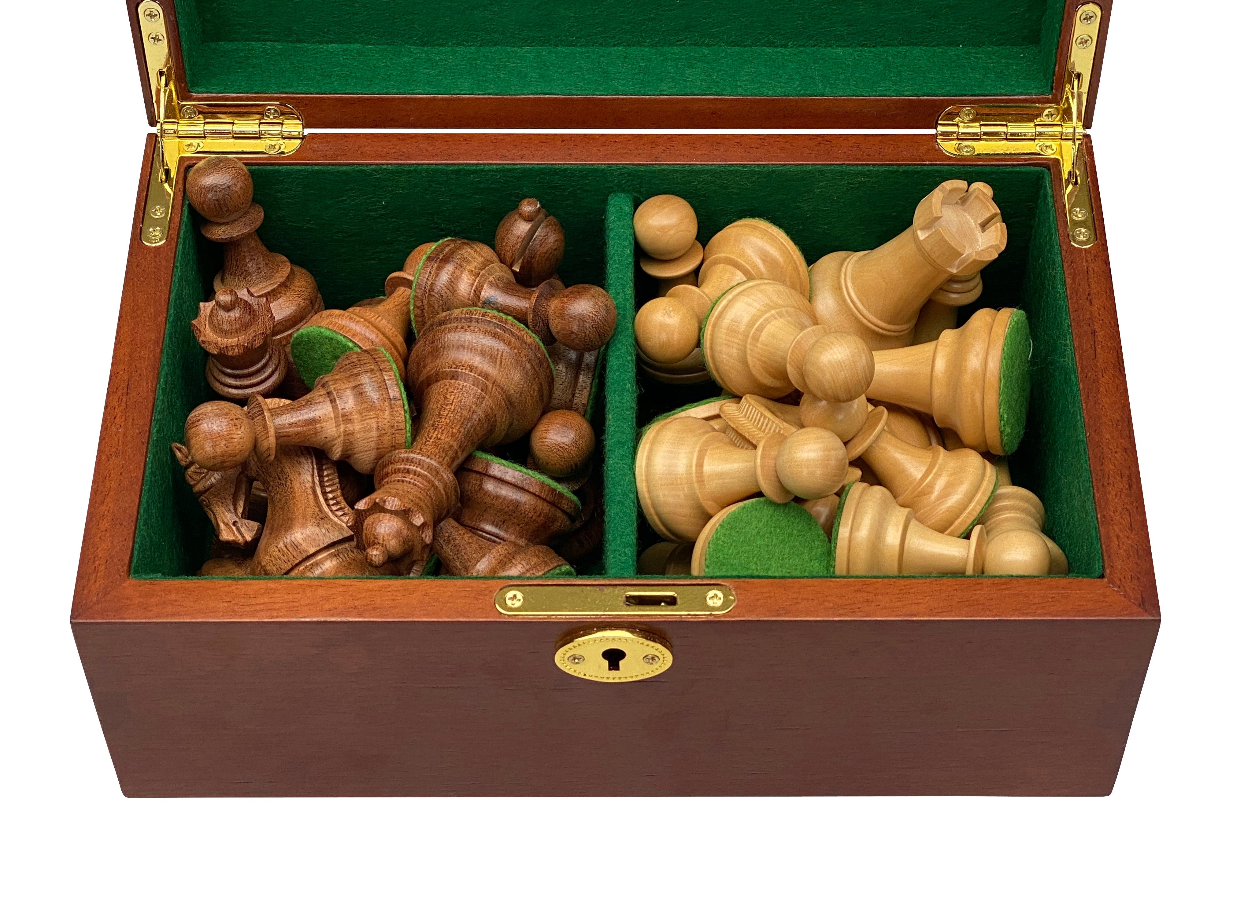 Leningrad Acacia Chess Pieces & Mahogany Box - Official Staunton™